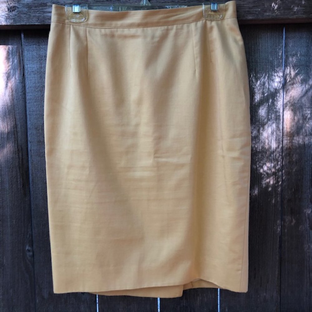 Vintage Valentino Miss V 100% Cotton Yellow Pencil Skirt Size 46/12 - EUC‎